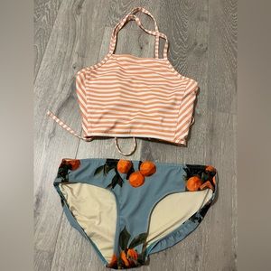 Albion clementine hipster bottoms and orange & white striped switchback crop.